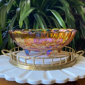 1970s Indiana Glass Harvest Garland Marigold Carnival Serving Bowl - Vintage USA